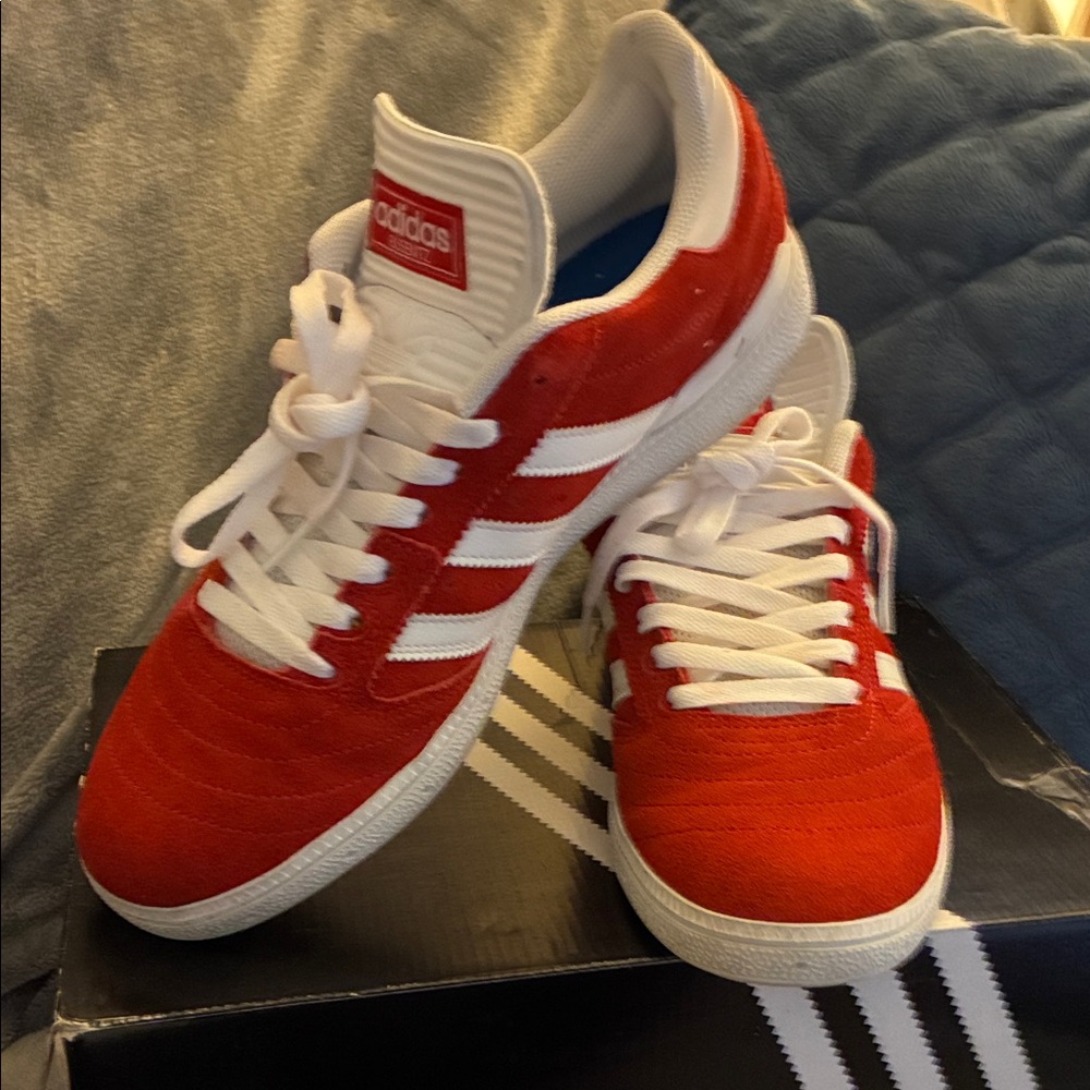 Adidas Scarlet and White Trainers